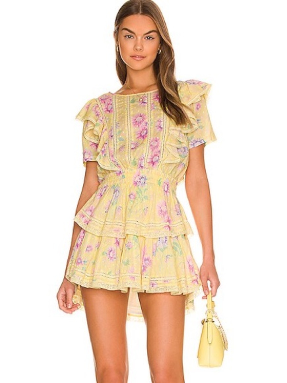 LoveShackFancy Natasha Dress in Bright Azalea. Medium. Yellow.